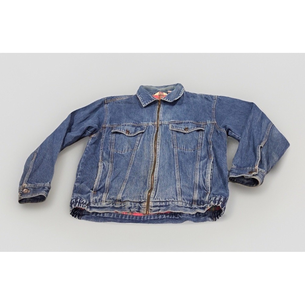 Duke Haband Men Denim Jacket Blue Flannel Lined Trucker Large Medium Wash